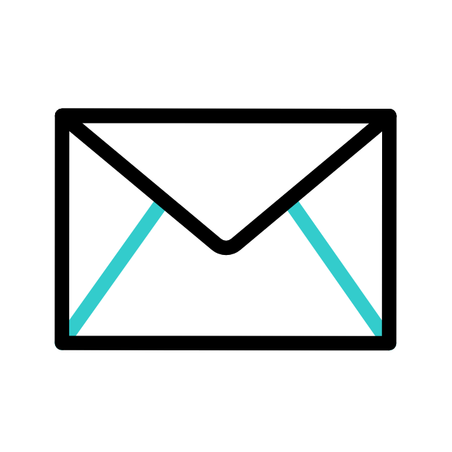 Simple illustration of a white envelope with a black outline and light blue lines representing the envelope flap.