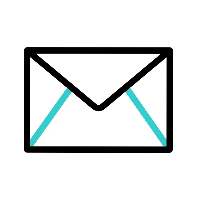 Simple illustration of a white envelope with a black outline and light blue lines representing the envelope flap.