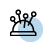 Icon of a pincushion with several pins stuck into it, positioned in front of a blue circle.