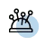 Icon of a pincushion with several pins stuck into it, positioned in front of a blue circle.